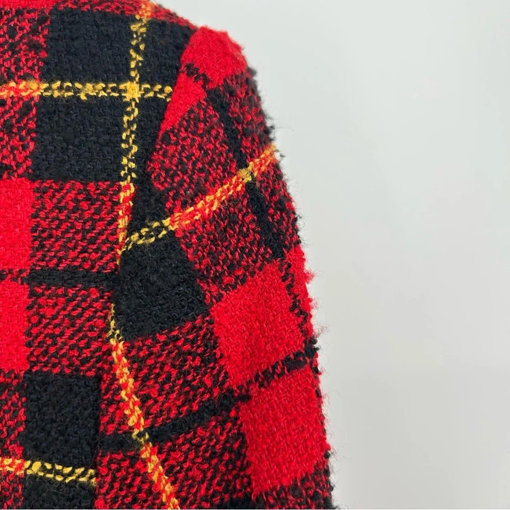 Vintage Koret Red Plaid Collarless‎ Blazer Jacket Wool Blend Size 8P